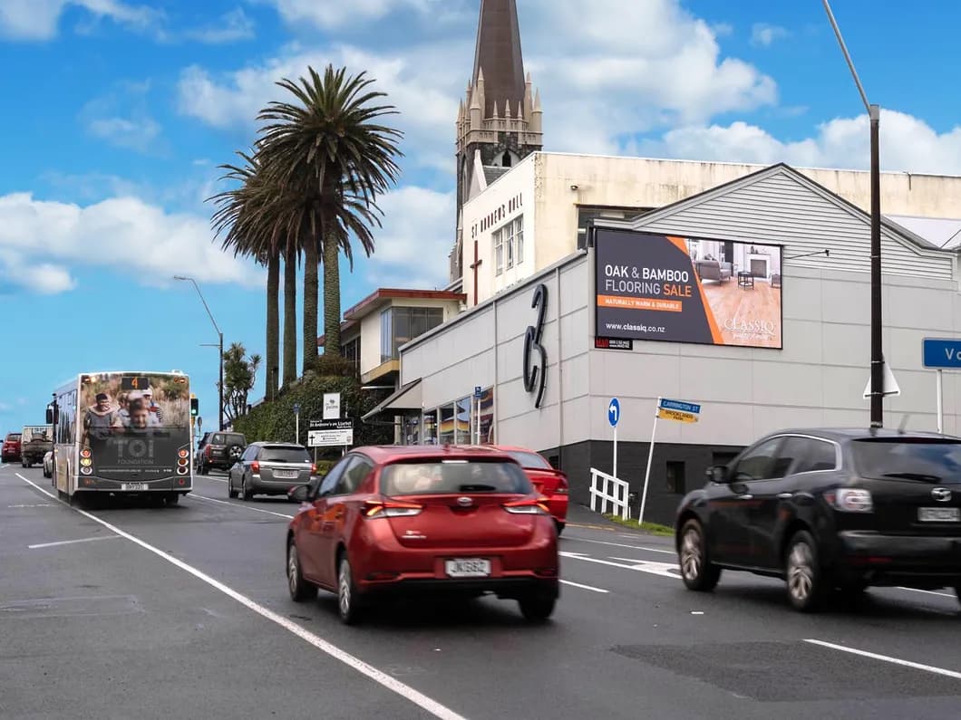 Digital billboard on the corner of Courtney & Carrington Streets.